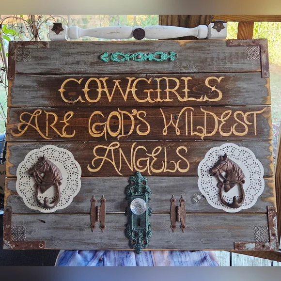 Handmade Rustic Brown and White Wall Decor with Horse Motif And Engraving