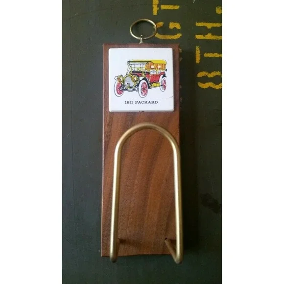 Vintage 1911 Packard Ceramic Wood Brass Wall Hanging Decor Hook USA 7