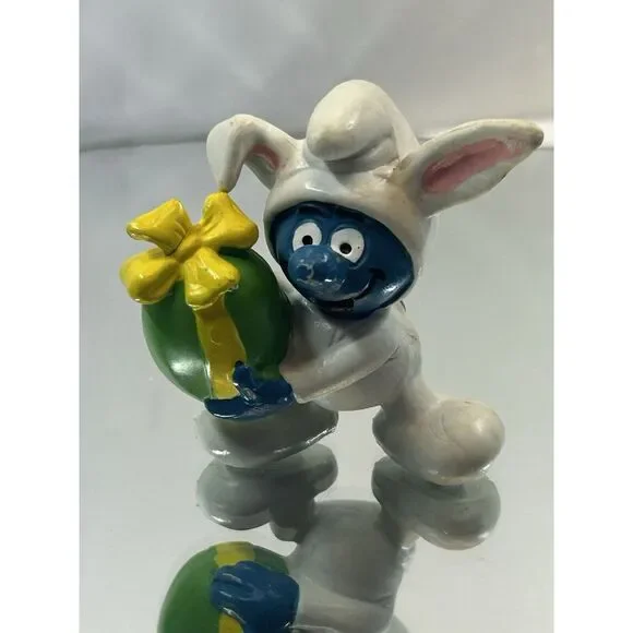 Smurf Easter Bunny Figure Smurfs Egg‎ VINTAGE ORIGINAL Classic PVC Toy PEYO