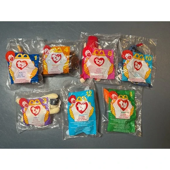 Lot 7 McDonald's TY Beanie Babies‎ VTG Chops Patti Snort Lizz Choc Peanut Scoop