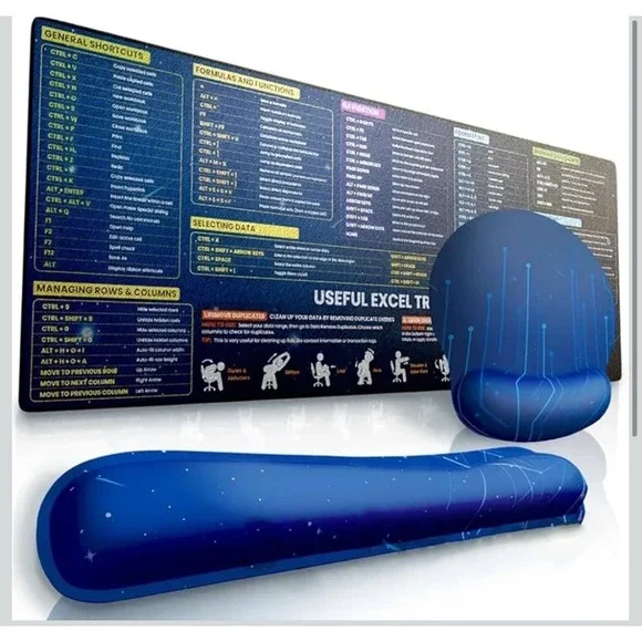 3 Piece Excel Cheat Shortcuts Mouse Sheet Desk Keyboard Pad
