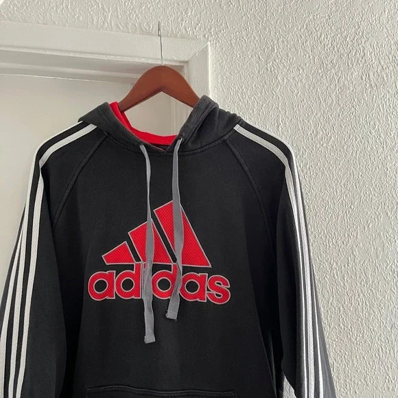 Adidas Logo Men's Black Hooded Sweatshirt - Men's Medium