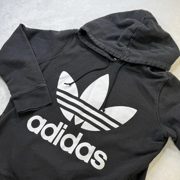 Adidas‎ Trefoil Hoodie Black Big Logo Pullover Sweatshirt XL