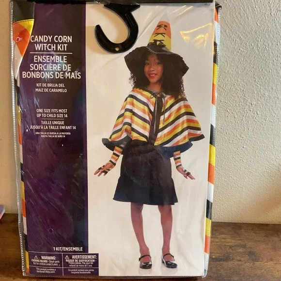 New Girls Candy Corn Witch Kit Halloween Costume Child One Size Fits Up‎ To 14