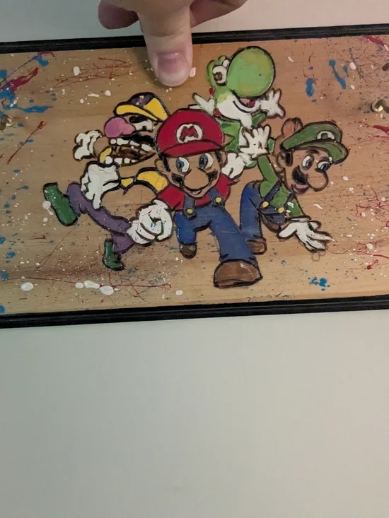 Hand-Painted Super Mario Key Holder Art - Red, Green, Blue