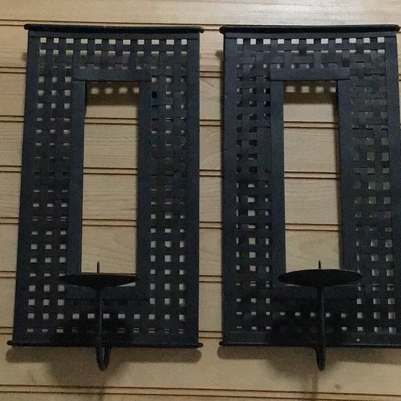 Vintage Black Metal Wall Geometric Woven Check Design Candle Holder Wall Sconces