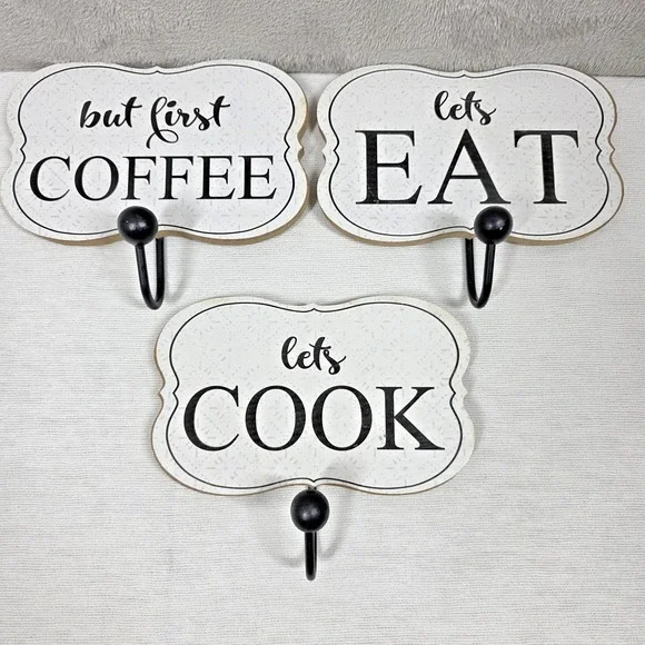 Let's Cook 3 Piece Wall Decor With Hooks Kitchen Decor