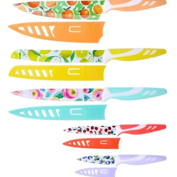 10 pc - Multicolored Fruit Kitchen Knife Set - Nonstick w/ 5 Blade Guards