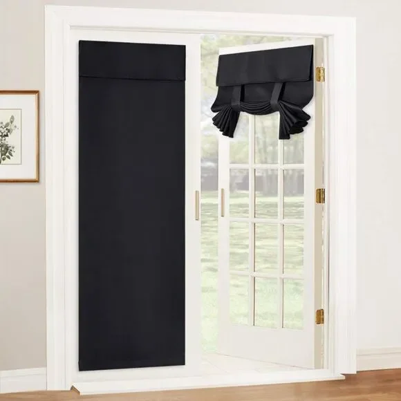 34 x 69 inches, Blackout Window Door Curtain Tie up Shades (Black)