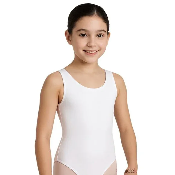 Danskin Childs I 6X-7 Tank Leotard White Scoop Neck Dance