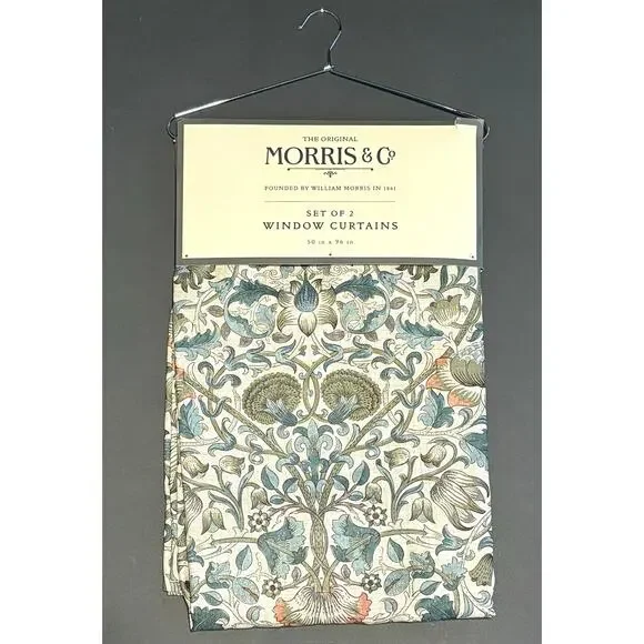 William Morris & Co. Window Curtains Panels Lodden Set Pair 50 X 96” Blue Drapes