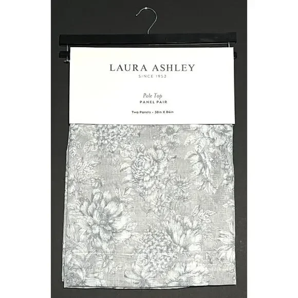 Laura Ashley Bridgette Floral Window Curtains Panels SHEER 38x84” Gray Grey (2)