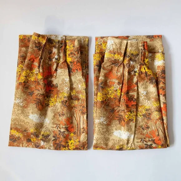 2 Vintage Retro 70s Pinch Pleat Floral Curtain Panels 82