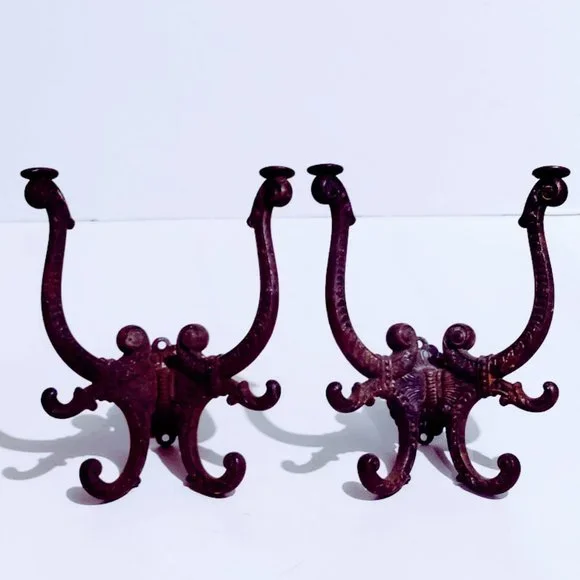 Antique Victorian Eastlake Cast Iron Hall Tree Coat Hat Hooks Oxblood Burgundy