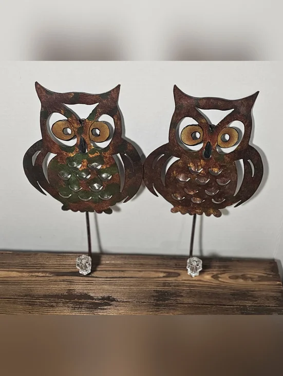 Set of 2 Rustic Metal Owl Wall Hooks Farmhouse Cabin Decor Key Towel Hangers