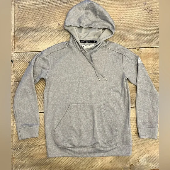 Adidas‎ Hoodie Men Medium Gray Excellent Climalite Honeycomb Textured Pullover