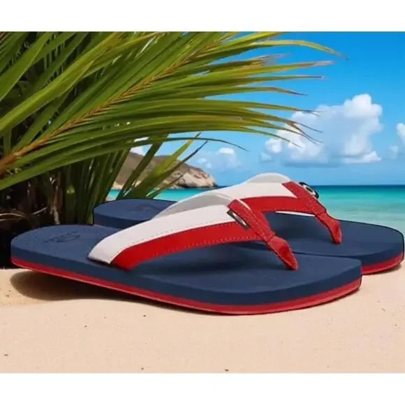 OAKLEY BURKE Men's Flip-Flop Sandals - Red/White/Blue Size 9 NWT