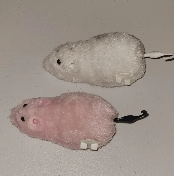 Wind Up Mouse Toy Set for Cats- White and Pink