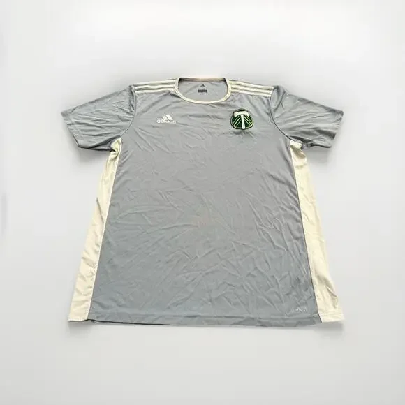 Adidas Mens Gray Climalite MLS Portland Timbers Short Sleeve Jersey Size L Large