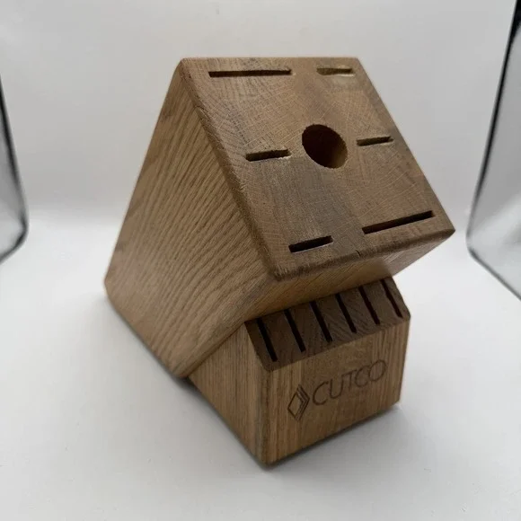 Cutco Honey Oak Wood Knife Block Holder 13 Slot Storage 12 Knife's & 1 Sharpener