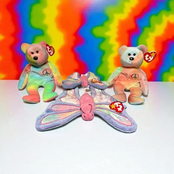 TY Original Beanie Babies Lot Of 4 Peace '96 Flitter '99 One‎ Flitter Is Teenie