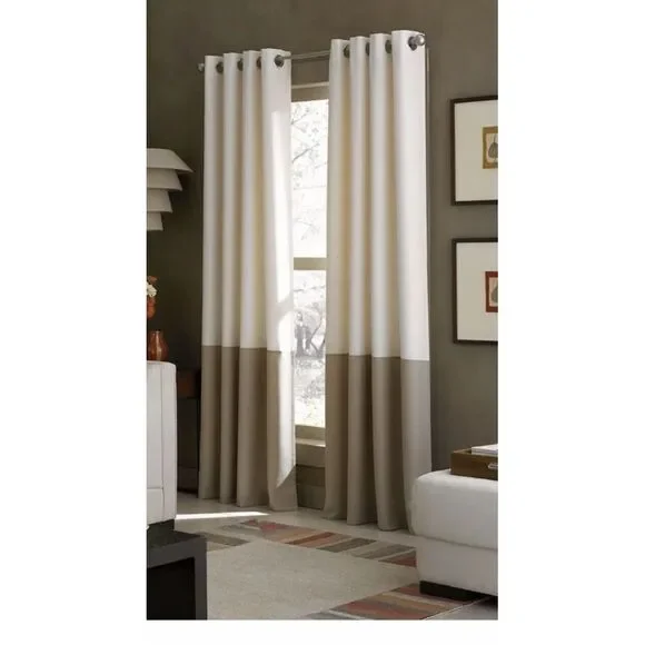 NEW Curtainworks Kendall Color Block Grommet Curtain Window Panel 52