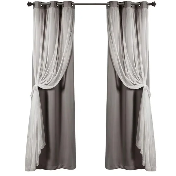 Elegant Gray and White Curtain Set