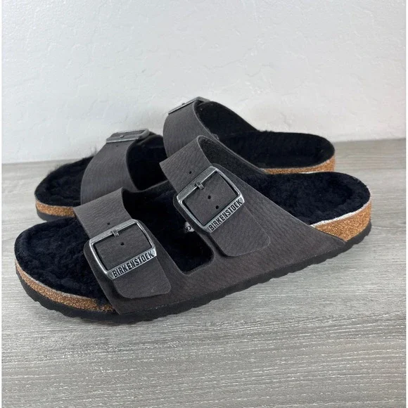 Birkenstock Arizona Shearling Desert‎ Dusk Black Sandals Mens 8 Womens 10 EU 41
