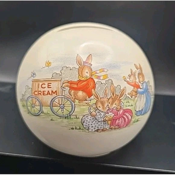 Bunnykins Royal Dalton Money Round Ball Bank With Stopper‎ Bunnies Ice Cream