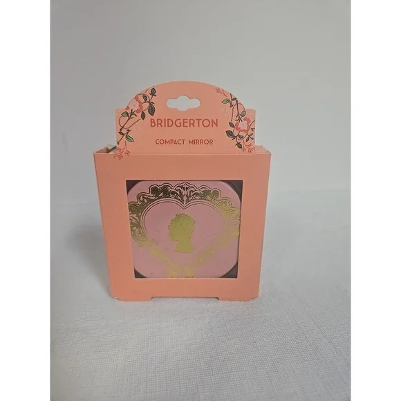 Bridgerton Compact Mirror Netflix Series Pink Gold Cameo Heart Collectible Boxed