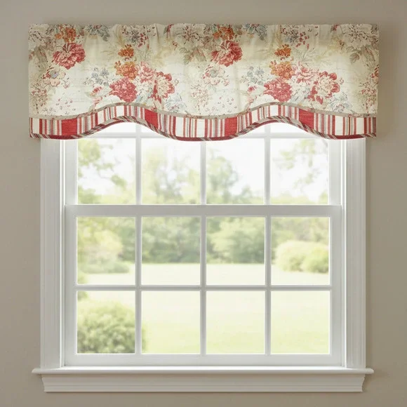 Vintage 1990's Waverly Rose Ballad Bouquet Multi Floral Stripe Valance 16” X 78