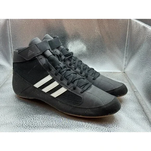 Size 10.5 Adidas HVC Mens Black White Mat Grip Athletic‎ Wrestling Shoes AQ3325