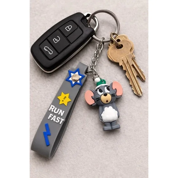 Tom & Jerry Mouse Keychain Silicone Strap RUN FAST Cartoon Key Ring Bag Charm