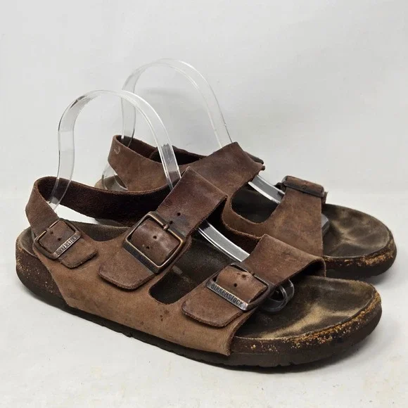 Birkenstock Milano Leather Sandals Brown Oiled Leather Backstrap Mens 40 L9 M7