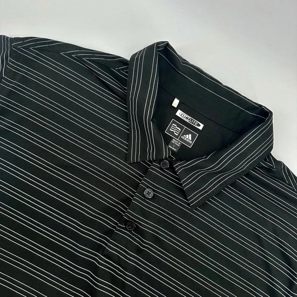 Adidas ClimaLite Golf Polo Shirt Mens‎ Large Black Striped Athletic Top