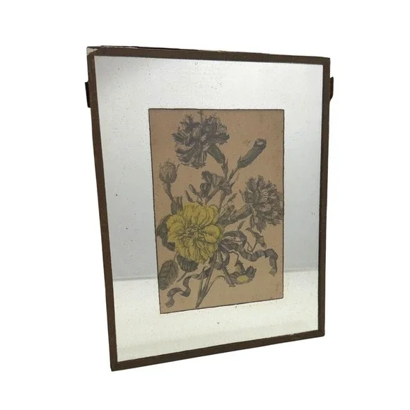 Vintage Botanical Floral Mirror Wall Art Yellow Carnations Rustic READ