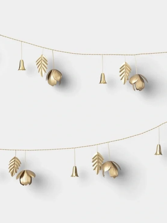Gold Floral and Bell Metal Botanical Garland - Threshold™