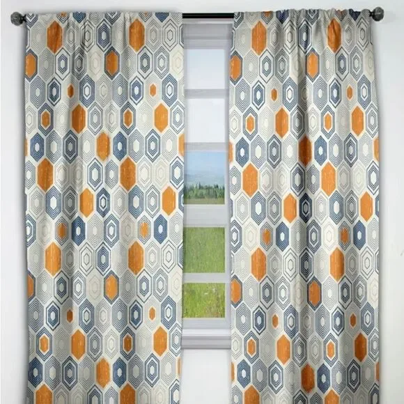 Designart Retro Hexagon Pattern IX Mid-Century Modern Blackout Curtain 2 panels