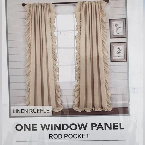 NWT 3 Piece Natural Curtain Rod Pocket Set 84