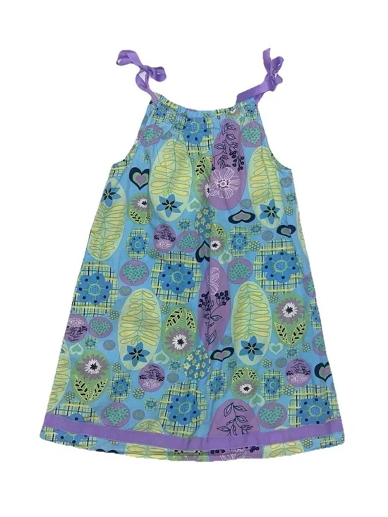 Hanna Andersson Floral Plaid Print Pillowcase Dress Sz 6/7