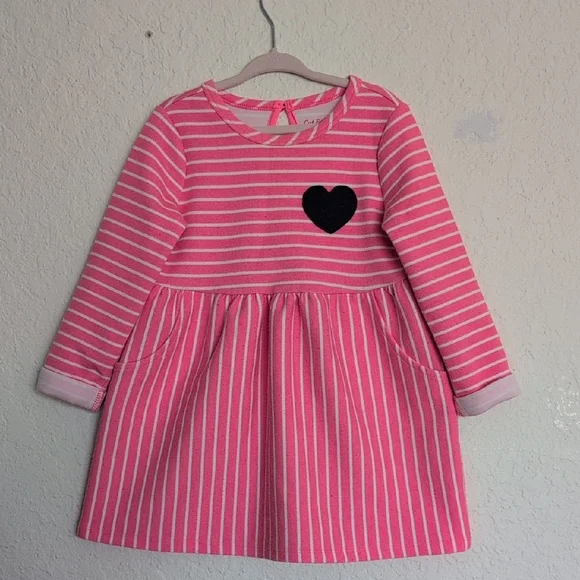 Cat & Jack Pink and White Pleated Sundress with Cuffed Sleeves 3T