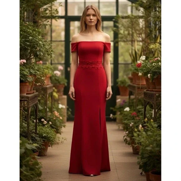 Sequin Hearts Jr's Sz‎ 9 Red Off Shoulder Mermaid Prom Gown Elegant Formal Dress