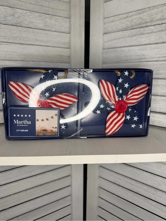 Martha Stewart Patriotic Fabric Star Garland in Red, White & Navy 6ft