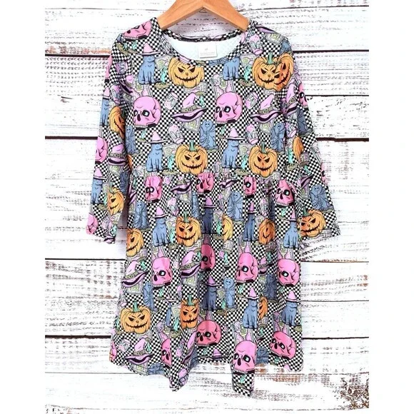 Halloween‎ Ghost Pumpkin Disco Skater Long Sleeve Dress Boutique Girls 6 6Y