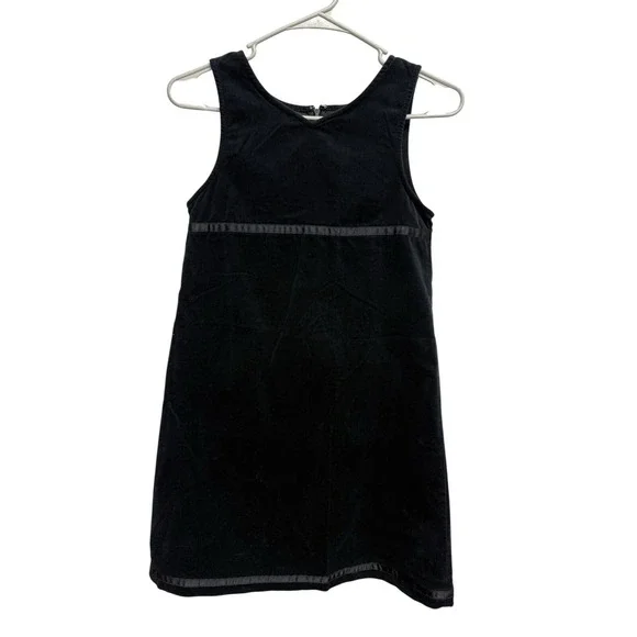 Vintage‎ LL BEAN Girls Sz 10 Black Velour Velvet Sleeveless Jumper Dress Preppy