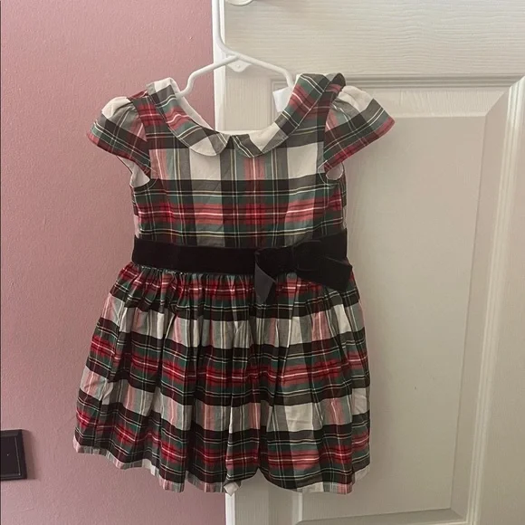 Carter's Festive Plaid Dress with Black Velvet Bow