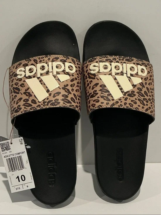 NWT Adidas Men’s Adilette Comfort Leopard Pattern Slippers. Size 10