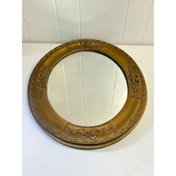 Antique Louis XVI Style Neoclassical Gilt Wood Gold Wall Mirror Ribbon Motif