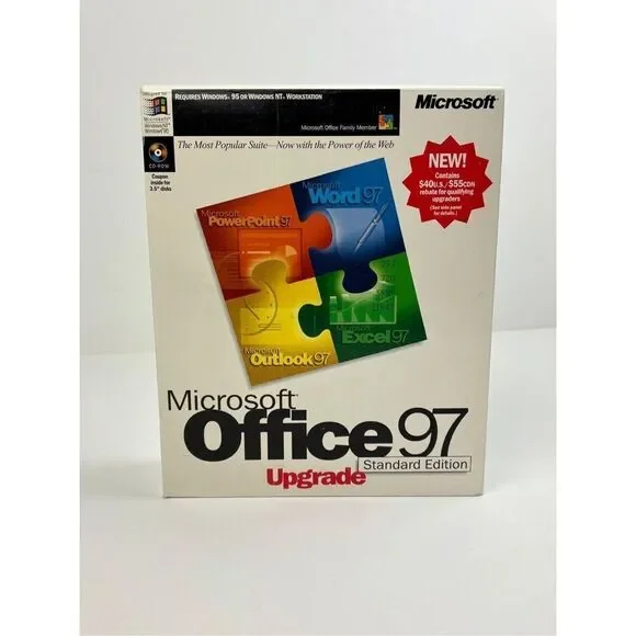 Vintage Microsoft Office 97 Upgrade Standard Big Box Version New Open Box EK2207