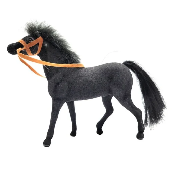 Vintage Flocked Plastic Horse Toy Figurine Pony Foal Black/Dark Gray 4.75